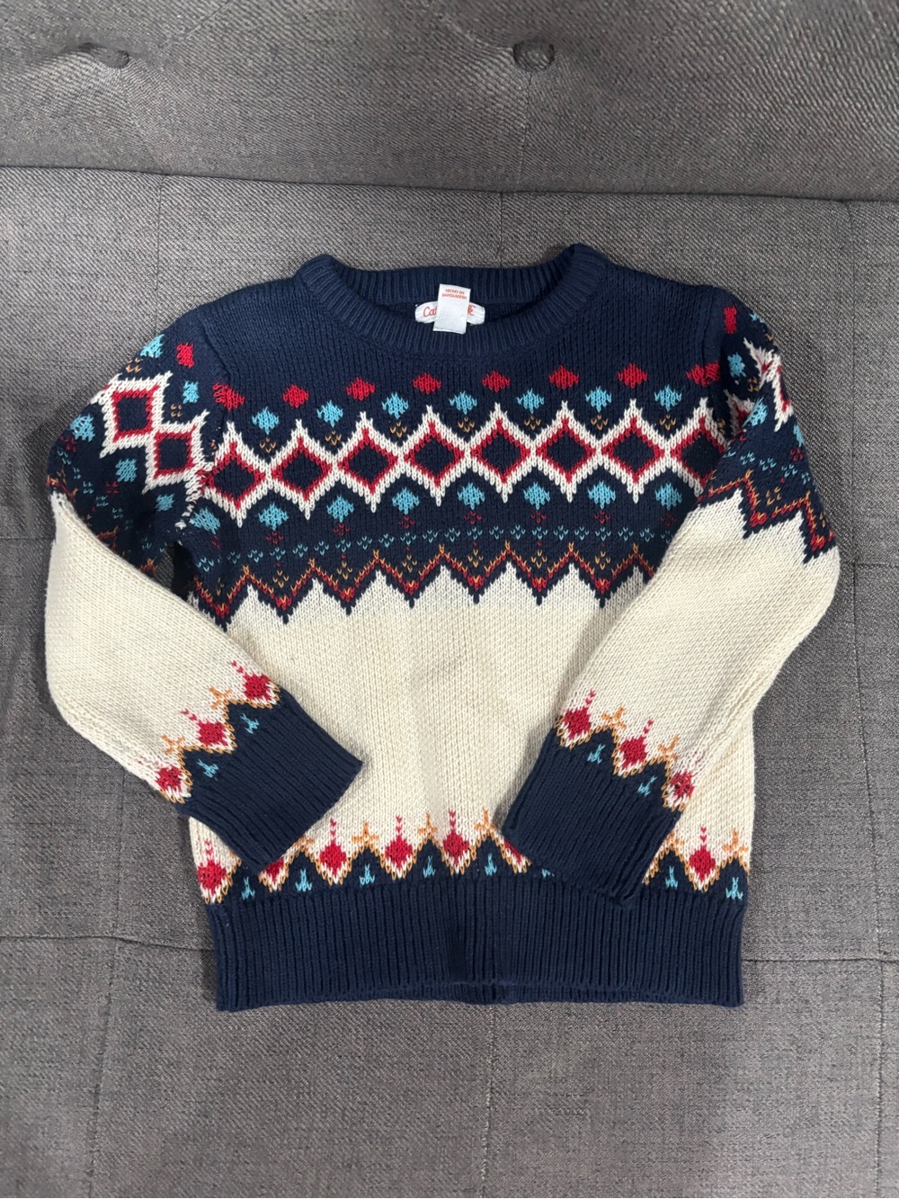 Navy & Cream Fair Isle Crewneck Sweater - boys